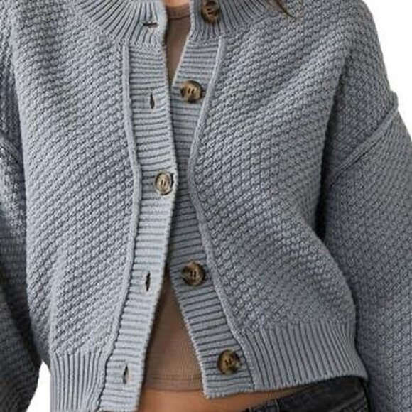 Button Front Green Knit Cardigan Sweater Y2K Minimalist Top - Picture 3 of 4